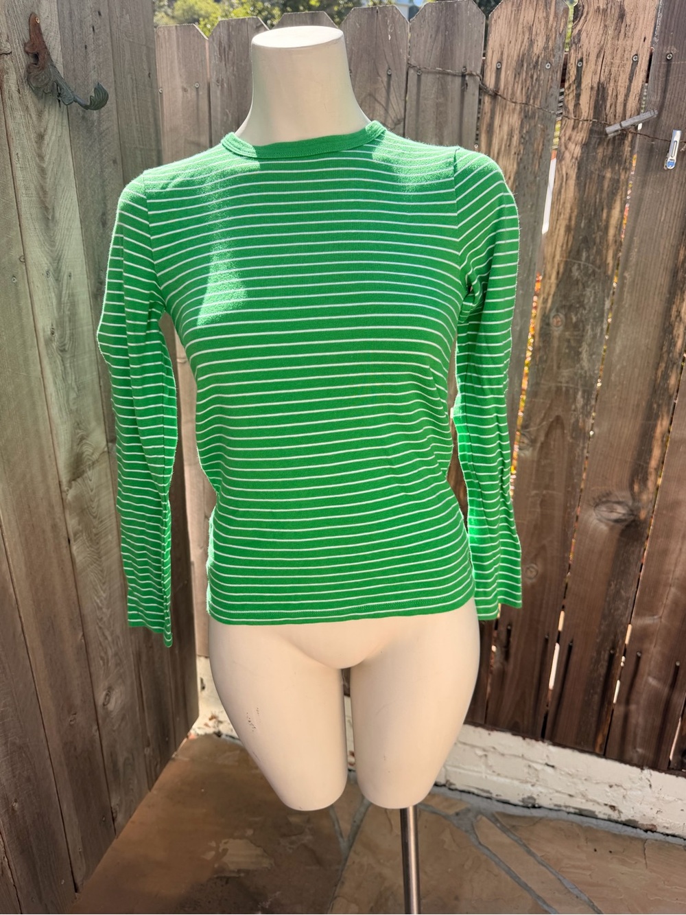 Jo Fresh Green Striped Long-Sleeve Women's cotton Top size small